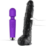 Rechargeable Personal Wand Massager + 17.3 Inch Long Realistic Huge Thick Dildo