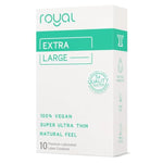 Royal Extra Large Ultra Thin Vegan Condoms for Men - Premium Lubricated Natural Condom - Unflavored Lubricant, Organic Latex - Odorless, Snug, Natural Feel - Safe & Durable - 10 Pack