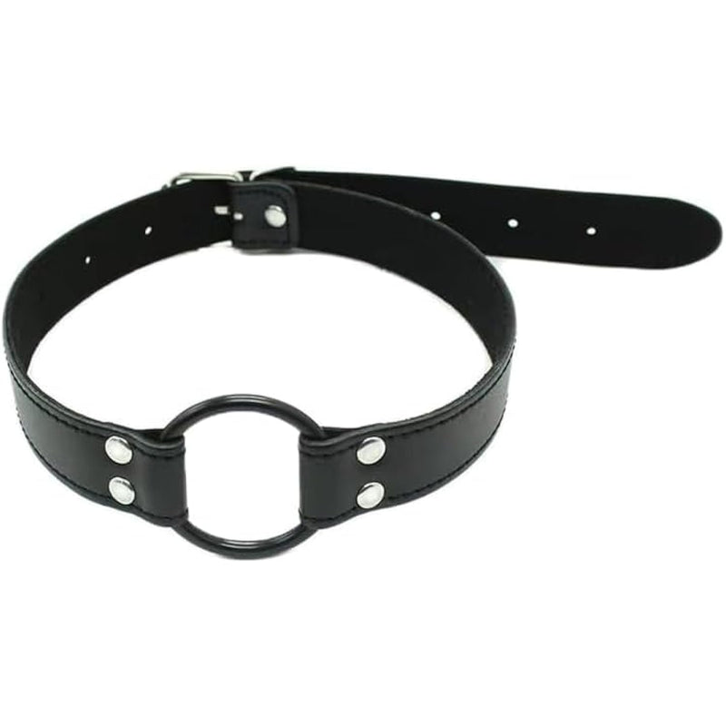 Open Mouth Gag Metal O Ring Deep Throat Gag Mouth Sm Choker Collar Punk Gothic Women Sex Leather Collar Fetish Sex Toy