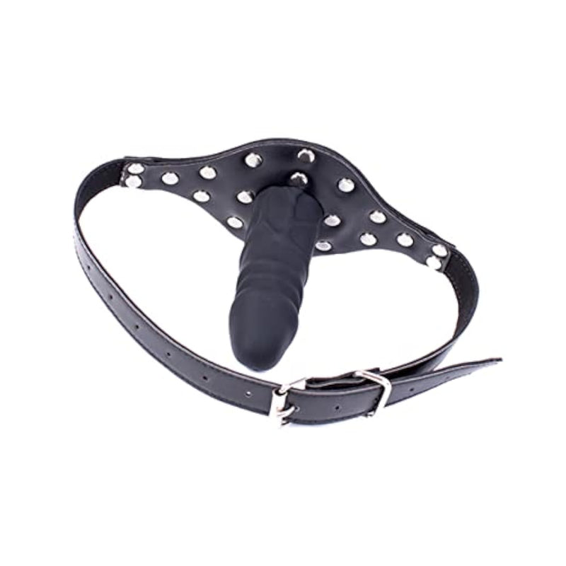 Black Rivet Mouth Plug Silica Gel Dildo With Adjustable Leather Strap For Couple Mouth Gag Sex Restraint Set (Length: 10Cm, Silver)