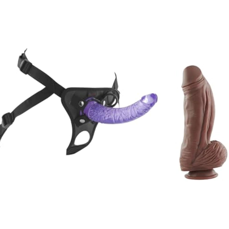 2.6'' Diameter Realistic Silicone Dildo With Suction Cup+Harness & Strap-On Set With 7.87" Pvc Dildo