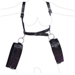 Sex Bdsm Restraints Set 3 In 1 Breasts Harness Adjustable Thigh Sling Behind Cross Chest Waist Belt With Handcuffs Thigh Cuffs Shoulder Straps Leg Spreader Open Harness Belt Fetish Adult Sex Toys