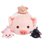 Pig Stuffed Animal Mommy 19.6” With 3 Pig Babies Plush,4 Pcs Cute Pig Plushie Pillow,Kawaii Plush Toys Soft Hugging Pillow For Kids Girls Boys Birthday Christmas(Pink Pig Family)
