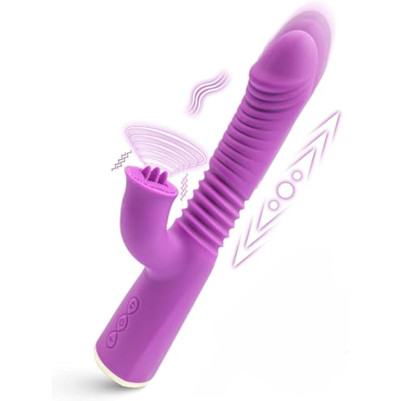 Thrusting Dildo Vibrator β 10 Modes & 3 Thrusting Patterns With Licking Tongue