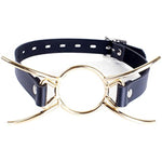 Metal Spider Ring Gag With Leather Head Slave Harness Restraint Mouth Gags Sex Toys For Couples (Gold)
