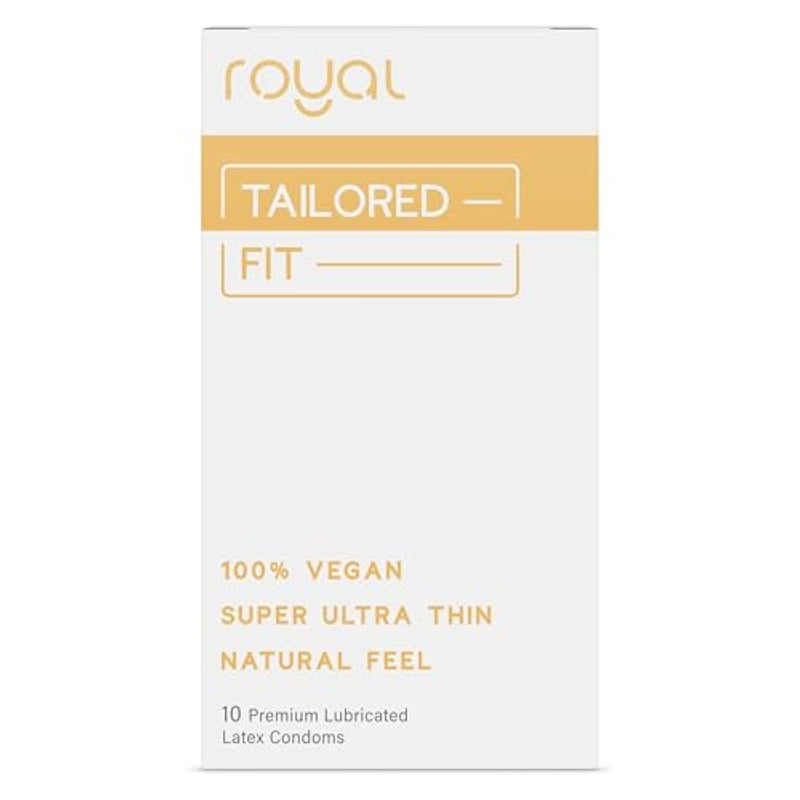 Royal Super Ultra Thin Vegan Condoms for Men – Tailored Fit Premium Lubricated - Unflavored Lubricant, Organic Latex - Odorless, Slim & Snug, Spermicide Free - Safe & Durable, Natural Feel - 10 Pack