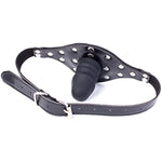 Black Rivet Mouth Plug Silica Gel Dildo With Adjustable Leather Strap For Couple Mouth Gag Sex Restraint Set (Length: 6Cm, Silver)