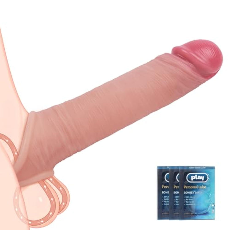 Penis Sleeve Sex Toys For Men, 8.6" Realistic Silicone Cock Extender Cock Sleeve, Flexible Penis Enlarger Erection Enhancement Male Sex Toys, Soft Penis Extender With Penis Ring Adult Toys For Couples