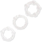 Triple Cock Ring Set - Stretchy Textured Penis Rings - Beginner Friendly & Waterproof - 3 Pack - Clear