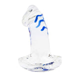 Realistic Dildos Glass Penis Anal Plug, Glans Designed Crystal Adult Sex Toys (7.2In Blue Vein)