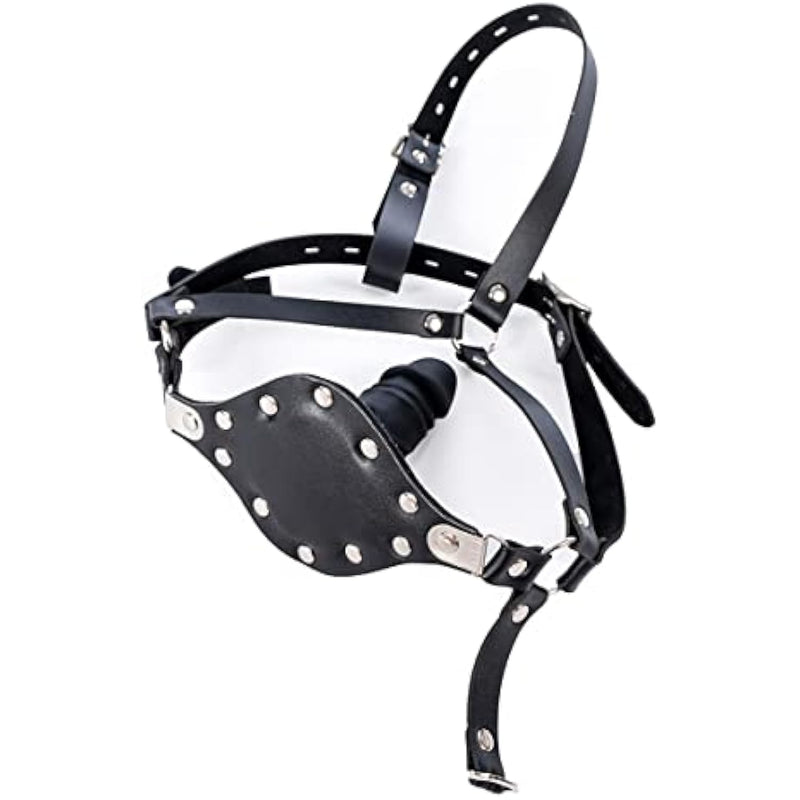 Y-Shape Leather Head Harness With Bondage Dildo Rivet Mouth Masks Gag Fetish Sex Abusing Toys (Length: 10 Cm)