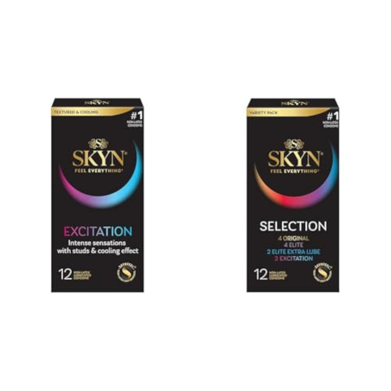 Excitation 12 Count Lubricated Latex-Free Condoms And Selection Non-Latex Condoms 12 Count Variety Pack