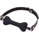 Ball Gag Bondage Silicone Leather Dog Bones Gag Mouth Pet Bone Bite Mouth Gag Bdsm Fetish Slave Restraints Sex Toys (Black)