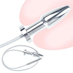 Transparent Hollow Metal Anal Butt Plug with Threaded Urethral and Penis Plug for Male Masturbation
