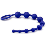 Luxe Silicone 10 Anal Beads - Silky Smooth Ultrasilk - Puria Platinum Silicone - 12.5" Long Beginner Anal Plug With Sturdy Handle - Anal Training Sex Toy For Men Women Couples - Indigo
