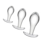 Crystal Clear Glass Anal Training Set with 3 Boat-Shaped Butt Plugs for Beginners