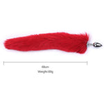 2Pcs Multi-Function Fox Tail Fur Bunny Tail Anal Butt Plug Sex Toys For Couples Adults Cospaly Role Play Stainless Steel Plug (Red)