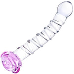 7.9 Inch Rose Clear Glass Dildo For Women, Transparent Butt Plug Dildo, Curved Ribbed Glass Sex Toy Good For Temperature Play, With Anal Beads And Textured Design, Fantasy Sex Toy For Men And Women