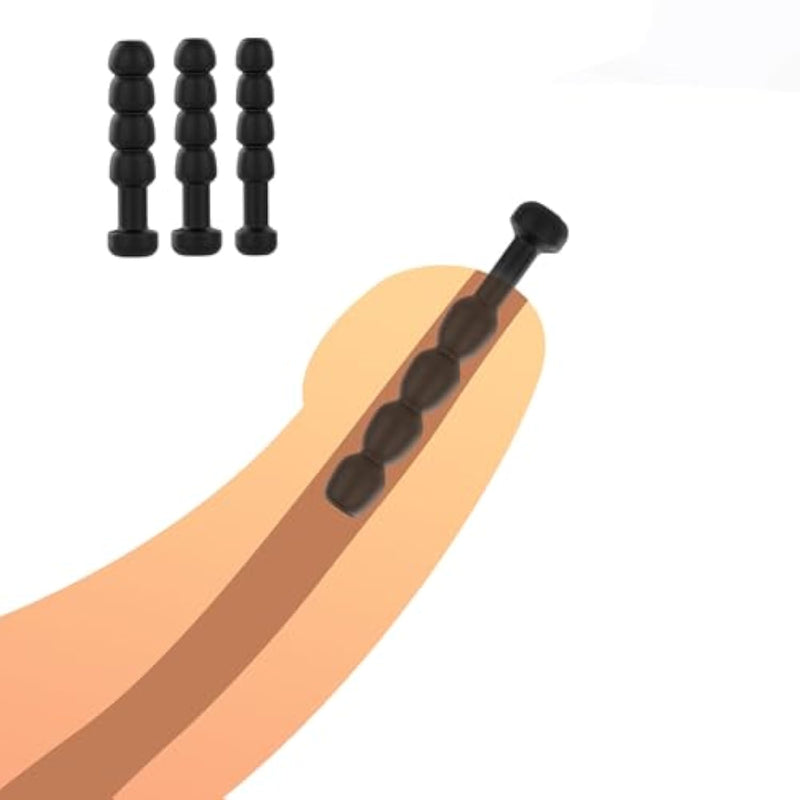 Male Masturbation Penis Plug Training For Men, Short Smooth Silicone Stimulatior, Hollow Design Insert Plug, Phallus Expansion Penis Delay Trainer With Multi Beads (3Pcs(For Experienced People))