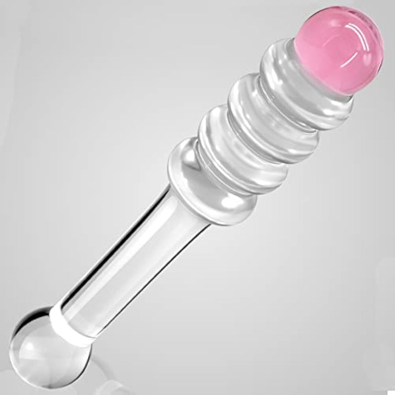 Glass Dildo G-Spot Wand Anal Beads Butt Plug With Pink Head Dual Ended P-Spot Stimulator Fetish Prostate Massager Masturbation Sex Toy For Men Women
