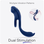 App-Controlled Vibrating Silicone Double Cock Ring - Men'S Erection Aid & Couples Pleasure Toy, Adjustable Vibration Patterns, Safe Silicone, Blue