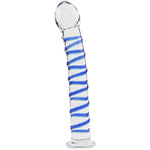 Crystal Glass Pleasure Wand Dildo Penis With Blue Raised Spiral Texture Mushroom Tip Anal Butt Plug