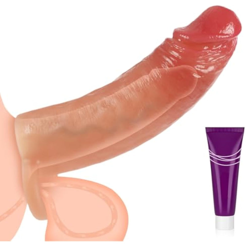 Penis Sleeve Enlarger Sex Toys,6.5 Inch Realistic Penis Extender With Soft Stretch Ring, Reusable Cock Sleeve Male Masturbator,Penis Extension Delayed Ejaculation,Cock Extension For Men Couples