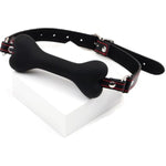 Silicone Dog Bone Gag Mouth Black Pet Bones Gag Bondage Adjustable Mouth Leather Strap Sex Toys Slave Sm Game For Lover Couple (Black)