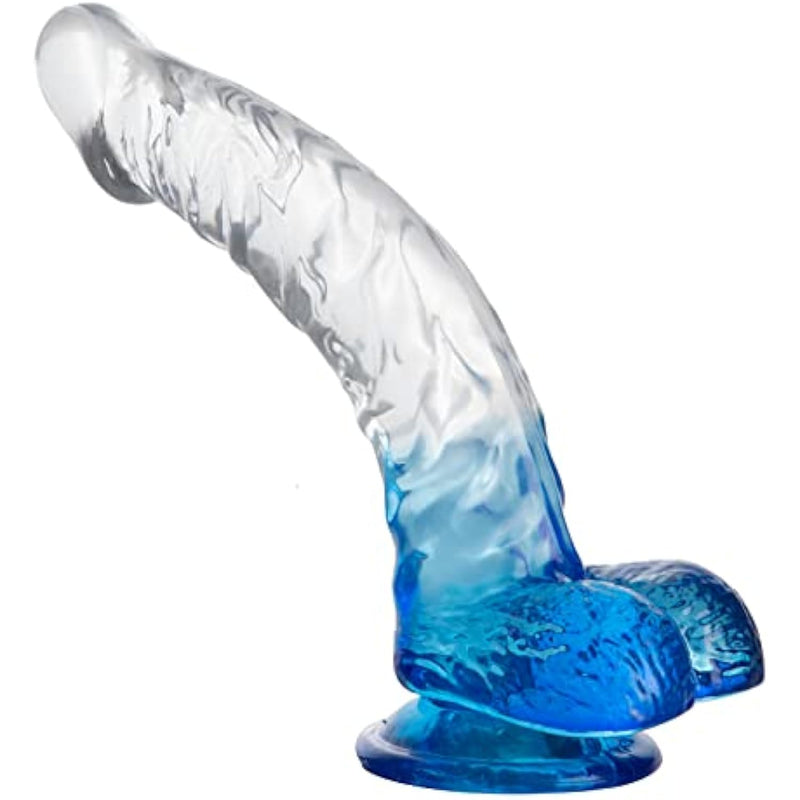 Realistic Jelly Dildo With Suction Cup, Transparent G-Spot Dildo For Female Vaginal Stimulator Male Prostate Massage (Translucent Semi Blue)