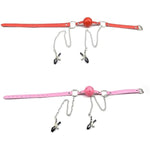 Plastic Ball Gag Nipple Clamps Open Mouth Gag Ball Plug Breast Clips Bondage Muzzles Sex Bdsm Toy For Fetish Lover Pink