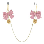 Golden Body Chain Adjustable Nipple Clamp With Chain Breast Shaking Bells Body Clamps Classic Ring Bell Forked Tail Body Jewelry Clip Gifts For Women (Bell-Bow-Pink)
