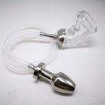 Metal Anal Plug Enema Backcourt Flushing Hollow Peeping Anal Plug Sex Toys Men'S Wearable Silicone Chastity Cage Chastity Lock Set