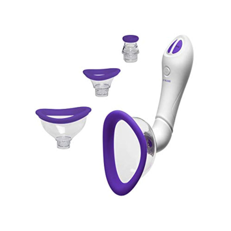 Doc Johnson Bloom - Intimate Body Pump - Automatic - Vibrating - Rechargeable - 4-in-1 Interchangable Set - Heightens Sensitvity, Purple/White