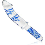 Crystal Anal Plug Butt Glass Dildo Handheld Realistic Dildo With Blue Raised Spiral Texture