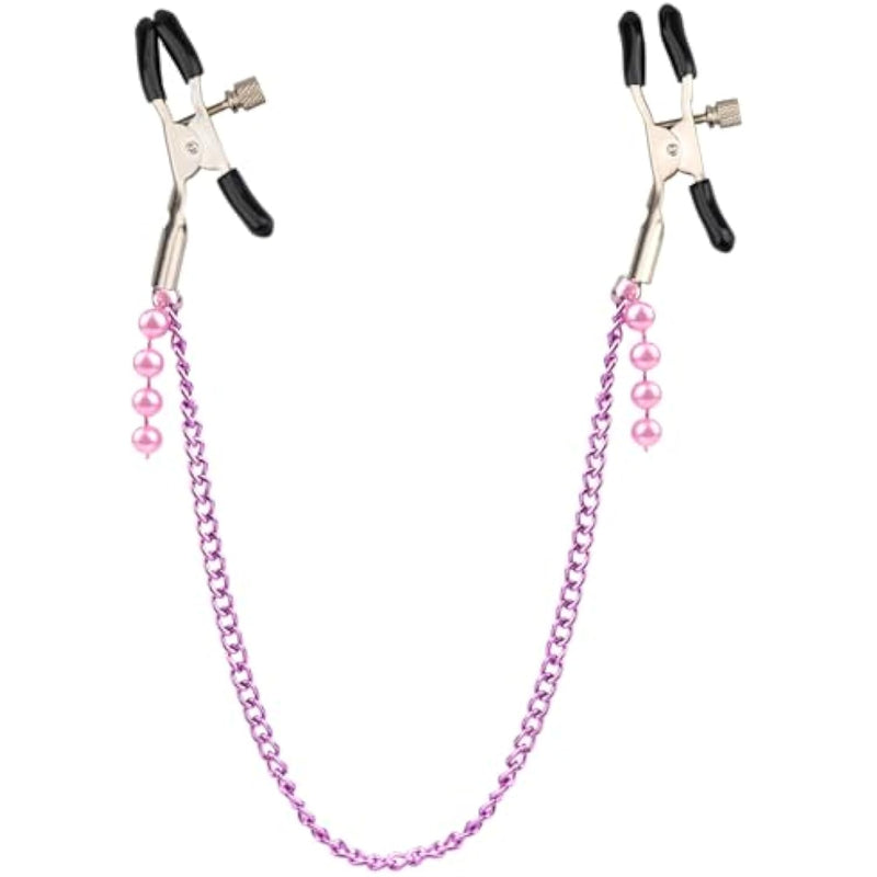 Sm Adjustable Stainless Steel Nipple Clamps Sexual Pleasure For Women/Men Non-Piercing Decorative Clip Set (Purple Chain)