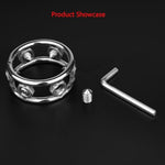 Penis Ring With Metal Rivets Erection Cock Rings For Male With Spanner Stainless Steel Glans Ring Penis Training Bondage Sex Toys For Men Chastity (L)