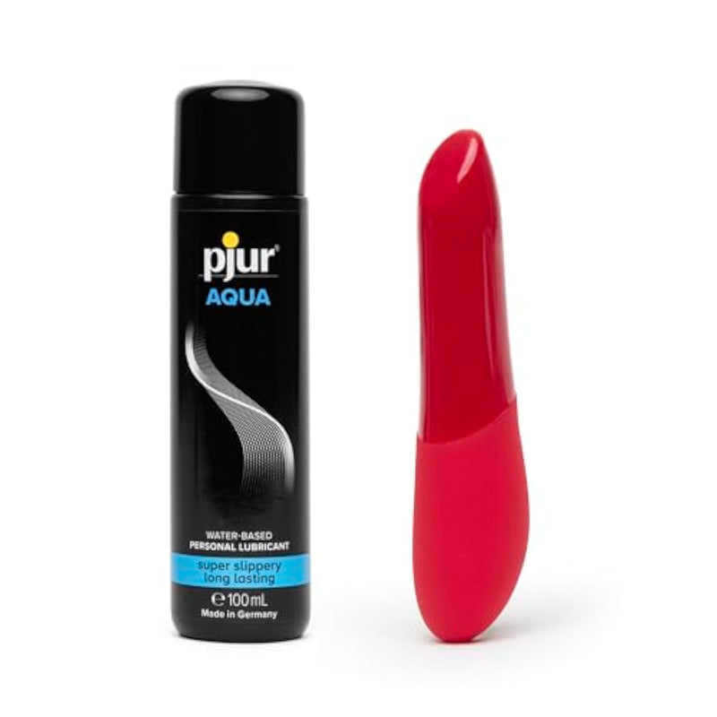 Tango X Red Clit Massage Bullet Vibrator & Pjur Aqua Water Based Personal Lubricant 3.4 Fl Oz - Sex Toys For Couples Bundle
