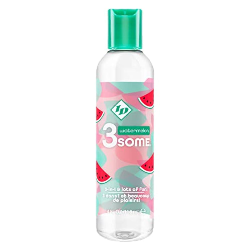 ID Lubricants 3some Flavored Sensual Massage – Watermelon Oral Delight & Warming Fun for Couples Pleasure - 4 fl oz 3in1 Sensual Massage Lube