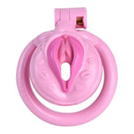 Male Inverted Negative Sissy Chastity Cage With 4 Rings Set, Small Men Flat Chastity Device Lock, Realistic Pussy Penis Cage Design, Bdsm Bondage Adults Sex Toys For Gay Couples (Pink)