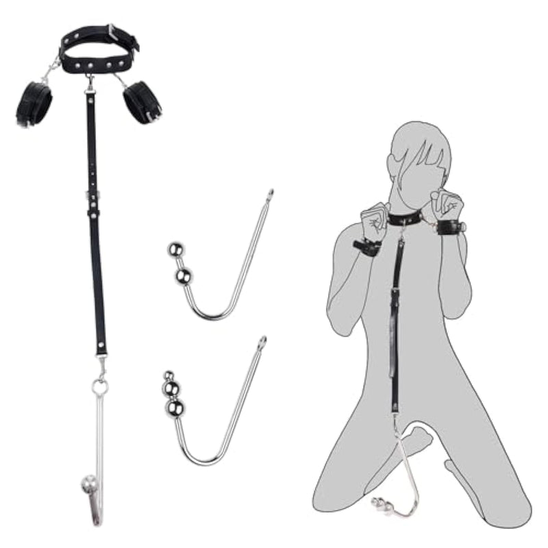 Sex Bondage Kit, 3 Pcs Anal Hooks With Adjustable Handcuffs Collar Sex Restraint Bondage Set Bdsm Sex Toy For Couple Lovers