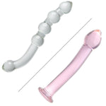 Glass Double-Ended Dildo 8.46Inch Clear G-Spot Dildo Pleasure Wand With Beads + 6.88 Inch Pleasure Wand Dildo Vaginal G-Spot Anal Play For Men Women