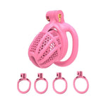 Pink Chastity Cage Cock Cage With 4 Different Sized Penis Rings Honeycomb Ventilated And Breathable Chasity Cage Male Bondage Chasity Device Adult Sex Toys (Flat Ring)