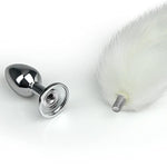 Anal Plug Trainer With Imitation Fluffy Fox Tail, Alloy Anus Stopper Furry Long Fox Tail Butt Plug Anal Plug Animal Tail Role Play Sex Toys Flirting Tools For Men Women Couples White (L)