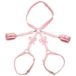 Pink Bondage Harness With Bows For Women, Men, & Bdsm Couples, Vegan Leather Restraints For Subs - Medium Large, Pink.