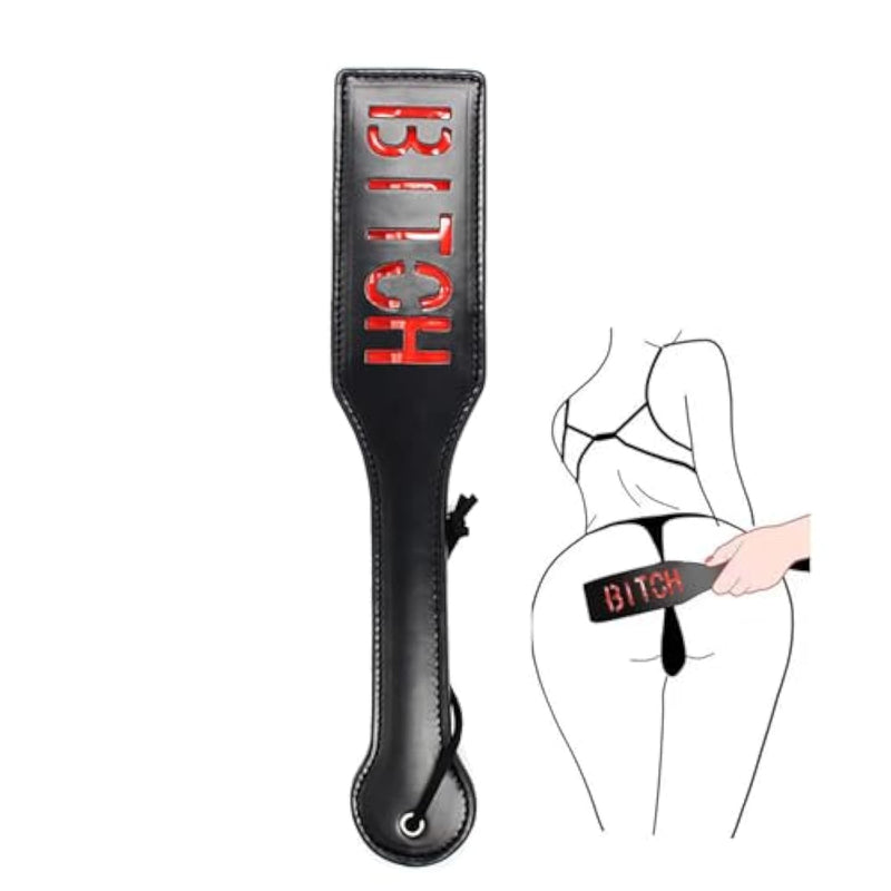 Spanking Paddle Bitch Sm Sex Paddle 12.6Inch Faux Leather Slapper Paddle Fetish Erotic Sex Toy For Women Men Adults Couples Lovers Beginner Bdsm Sex Game Role Play Sex Bondage Bed Restraints