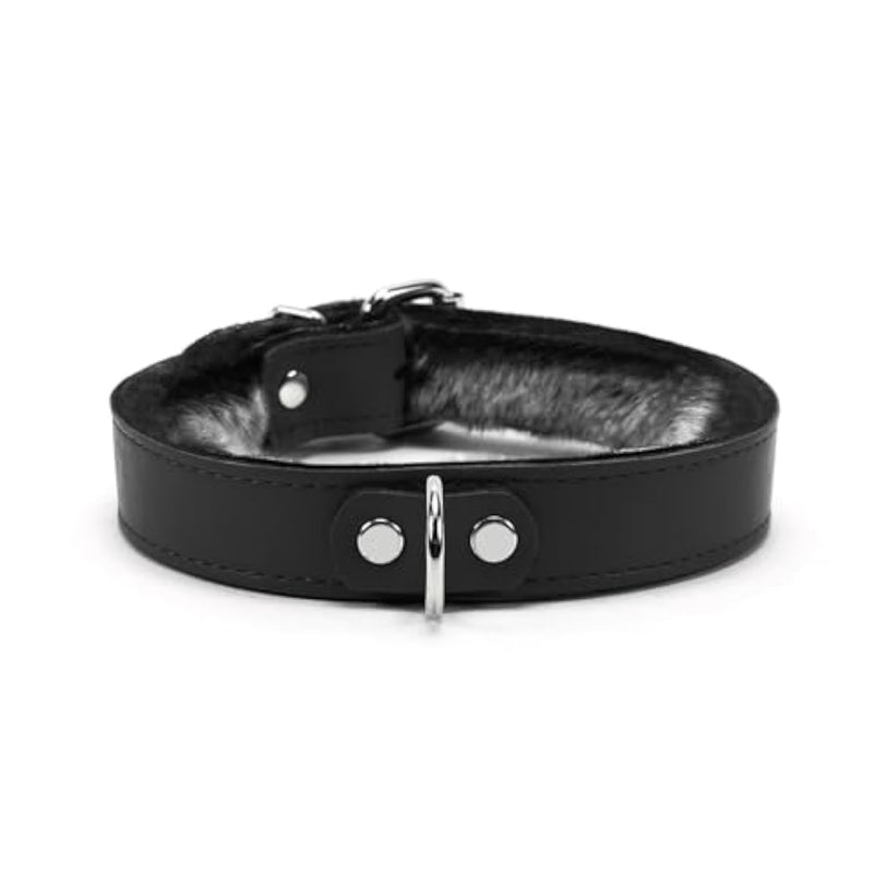 Kaytlyn Bdsm Collar – Handmade Latigo Leather Bondage Collar With Faux Chinchilla Fur Lining – Couples Sex Toys – Bondage Gear & Accessories – Adult Sex Toys & Games (Small, Black)