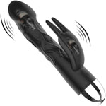 Silicone Rabbit Vibrator For Women Dual Head Vibration 10 Powerful Vibrating Modes Clitoral Stimulator Massager Aaa Battery (Not Included) Powered Waterproof Dildo For Couple Adult Sex Toy (Black)