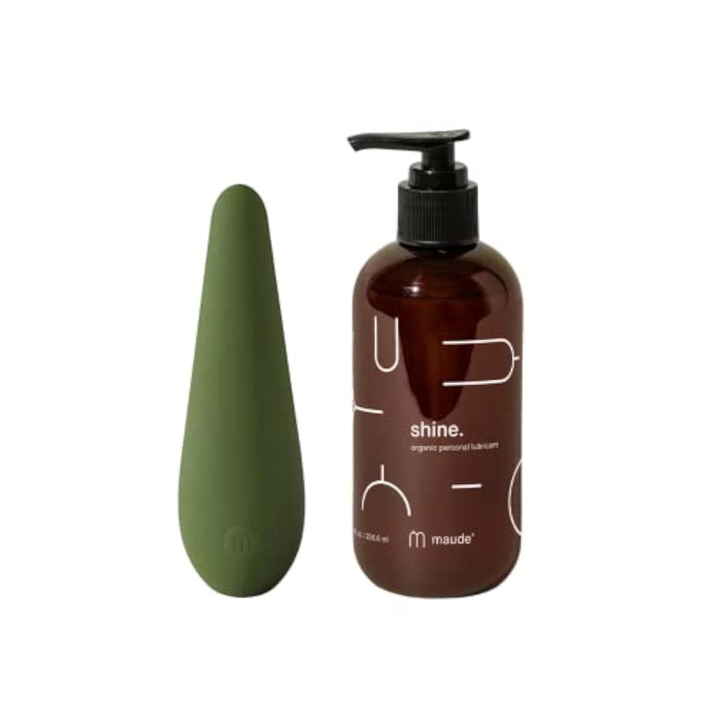 Perfect Pair Green Vibe Platinum Grade Silicone Personal Massager + Shine Organic Naturally Hydrating Aloe Vera + Water Based Natural Ph Balanced Lubricant (8 Oz)