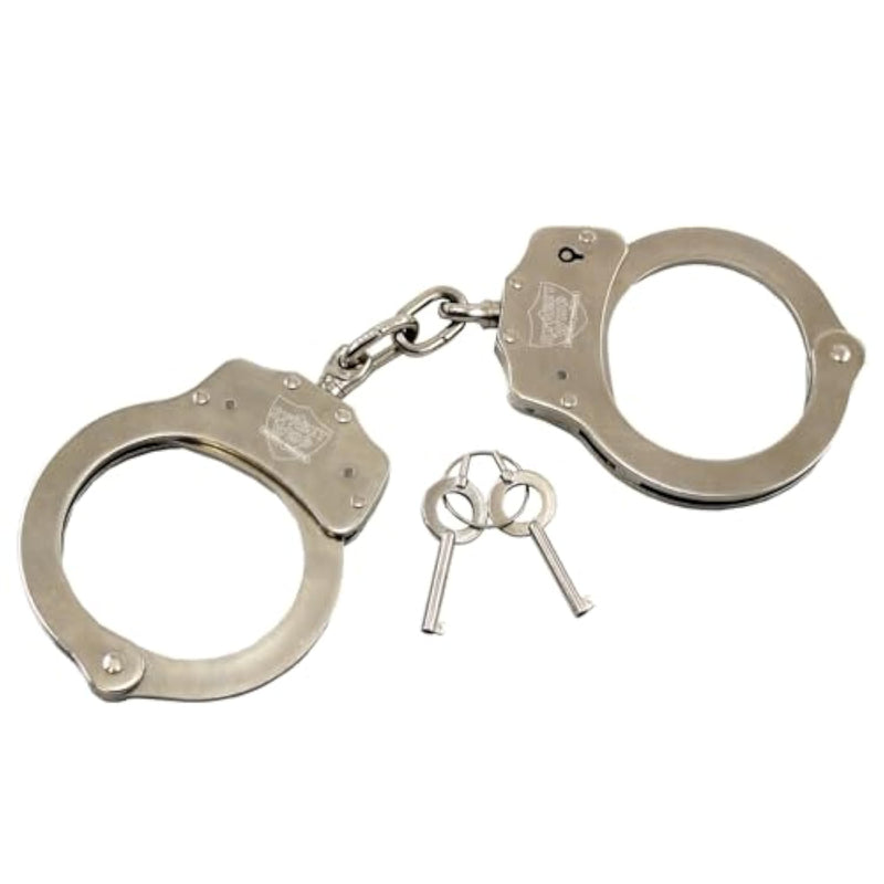 Streetwise Double Lock Nickel Plated Steel Handcuffs For Adults - Professional Grade Police Handcuffs W/Push Pin Lock, Spare Key, & Durable Construction - Real Metal