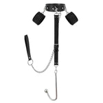 Bdsm Bondage Anal Hook, Neck To Wrist Adjustable Restraints Kit, Fetish Leather Restraints Kit Including Anal Trainer, Handcuffs & Chain Leash Collar, Sm Sex Toys Bed Games Accessories For Couples